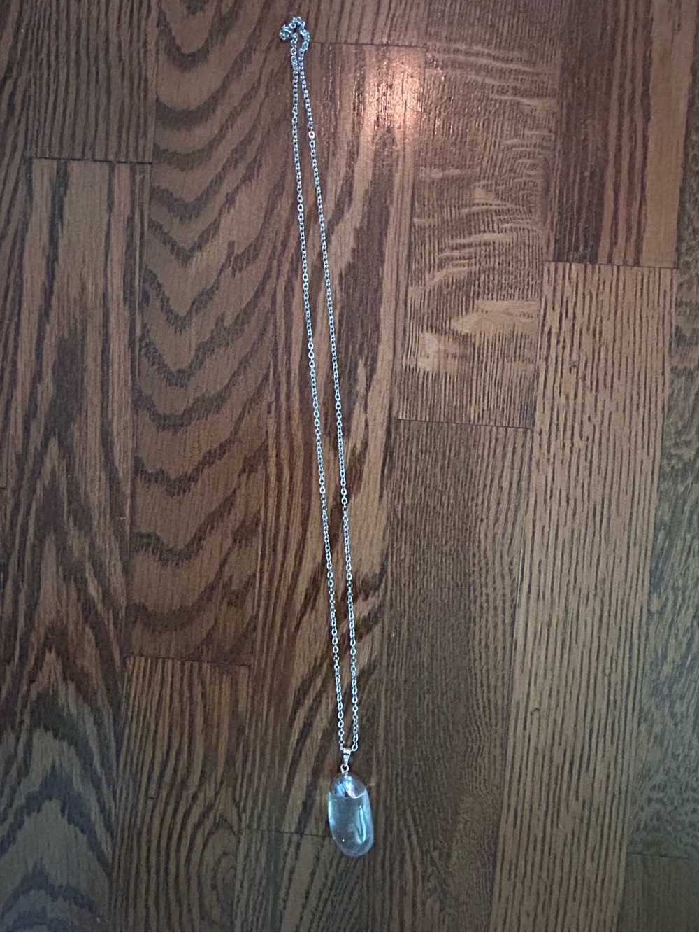 Clear Quartz Teardrop Pendant Necklace - Silver Tone